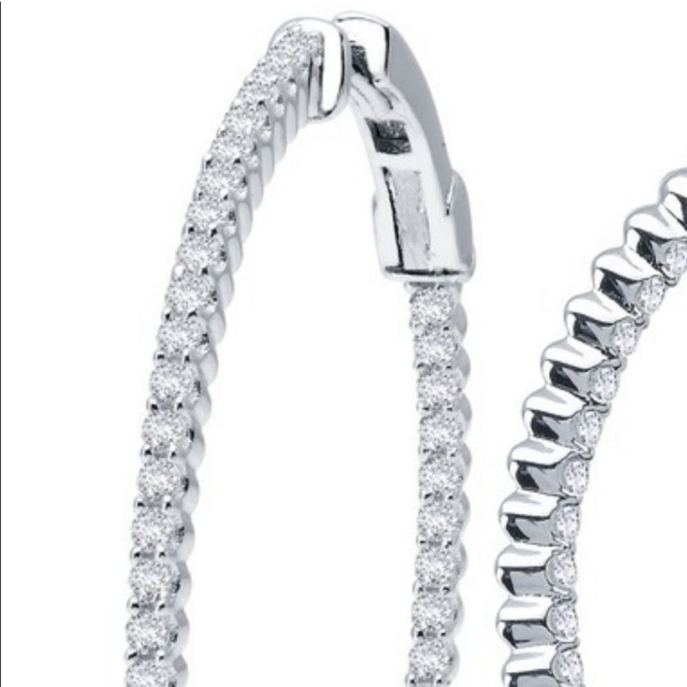 1 Lafonn hoop earring Silver Platinum plated 50mm 2” elegant simulated diamonds